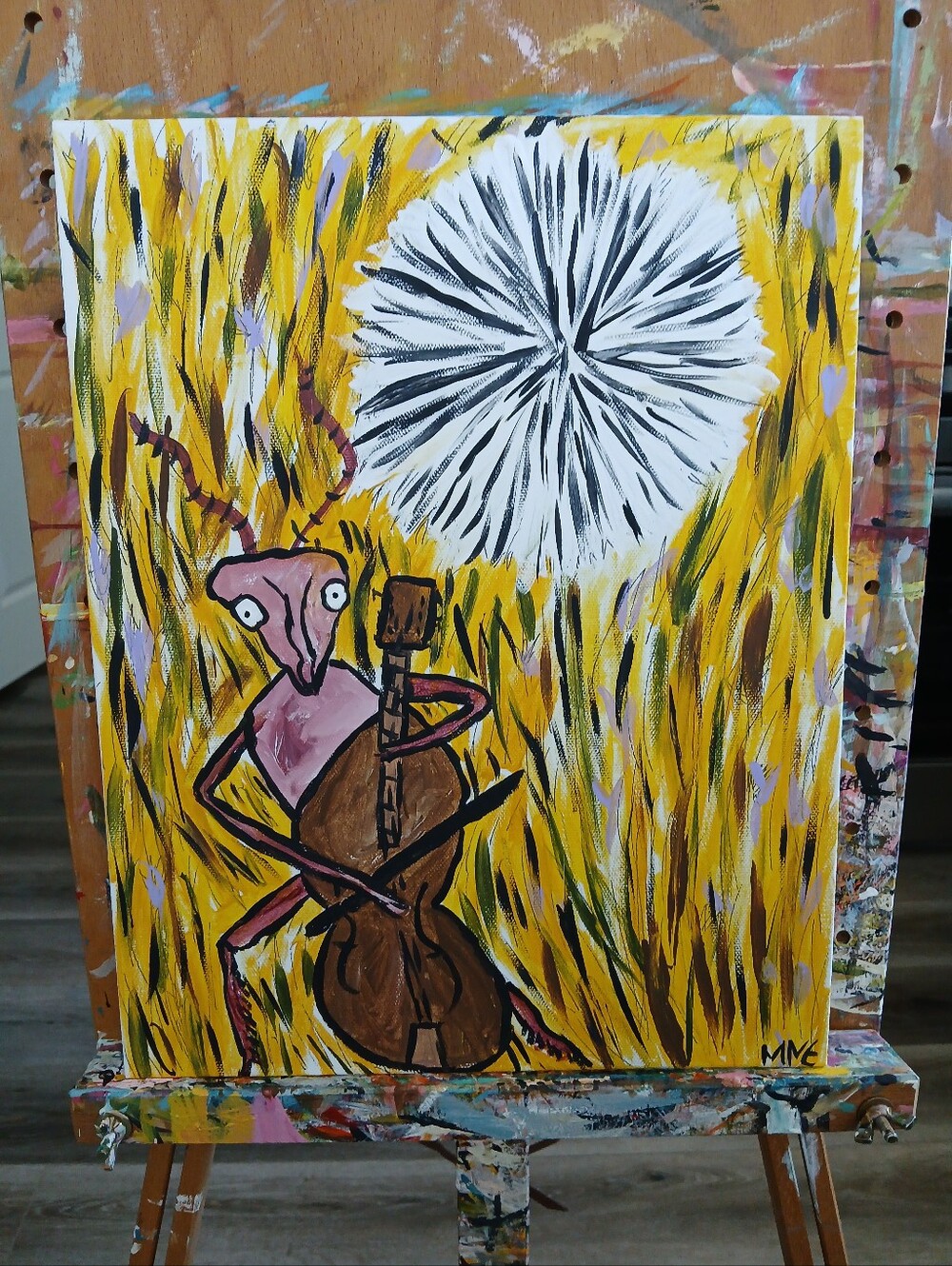Cricket Playing Music In Field Painting